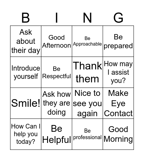 Welcoming Bingo Card