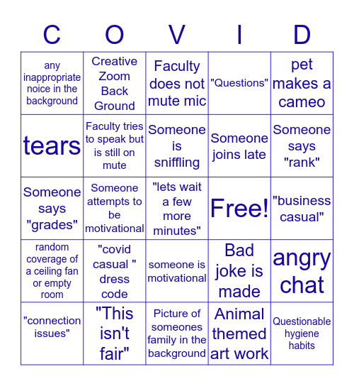 Covid-19 Town Hall Bingo Card