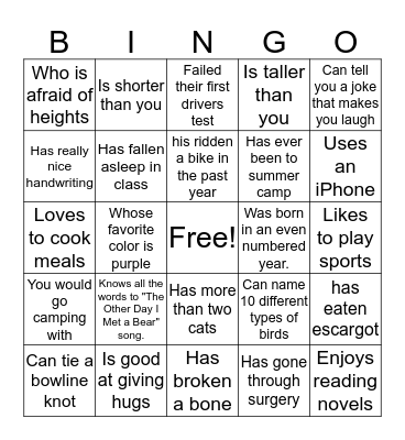 Find Someone Who... Bingo Card