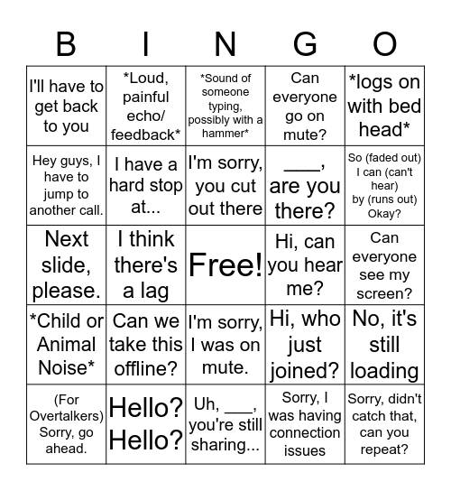 Conference Call BINGO Card