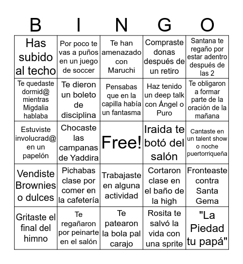 Bingo: La Piedad Bingo Card
