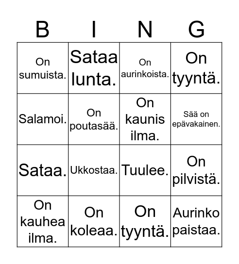 Vädret Bingo Card