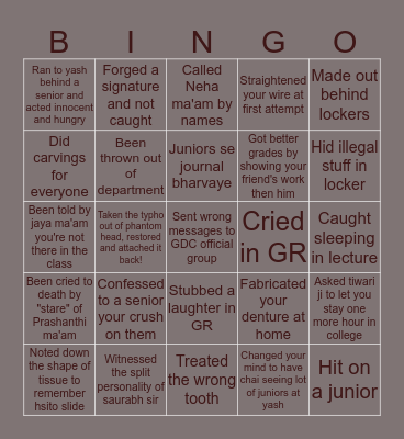 Are you a GDC Indore Original?? Bingo Card