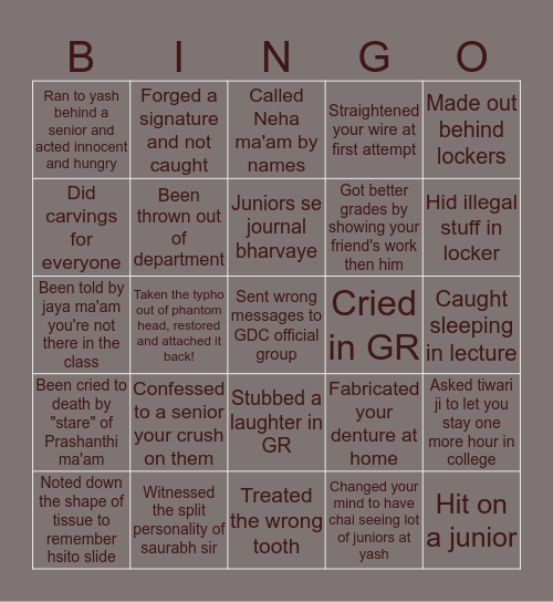 Are you a GDC Indore Original?? Bingo Card