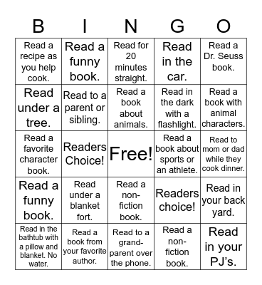 Reading Bingo Card