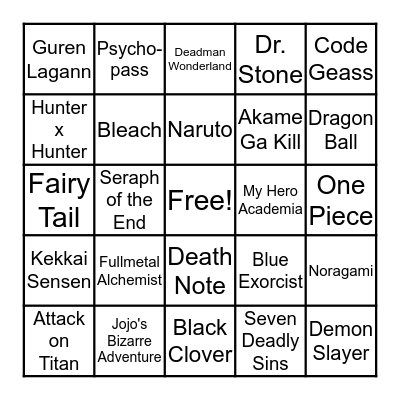 Shounen Anime Bingo! Bingo Card