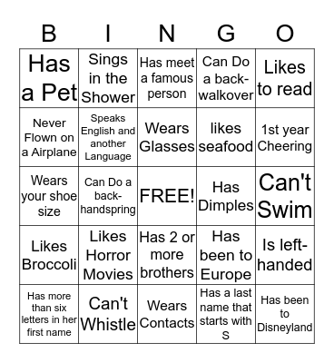 Cheer Bingo Card