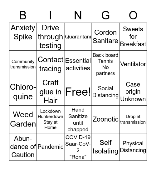 Coronavirus- Social vs Physical Distancing Bingo Card