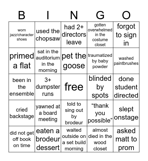 shstc bingo Card