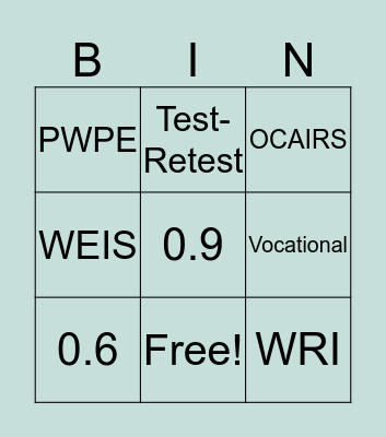 Vocational Bingo! Bingo Card