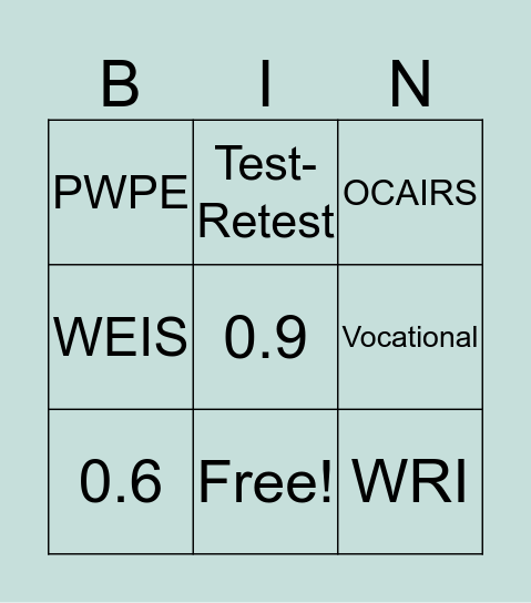 Vocational Bingo! Bingo Card