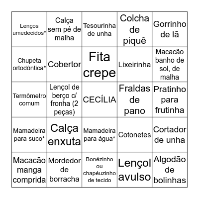 CECÍLIA Bingo Card