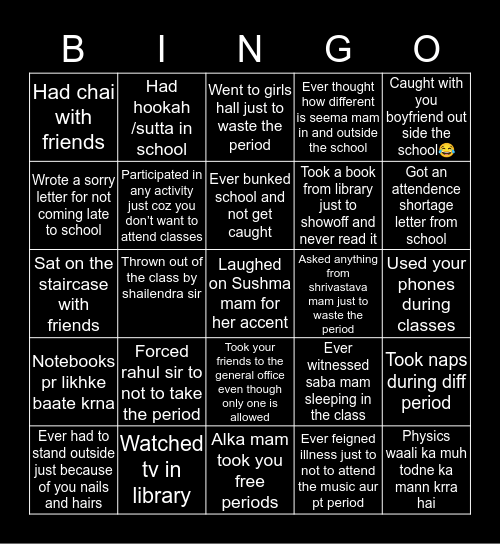 SALWAN GIRLS Bingo Card