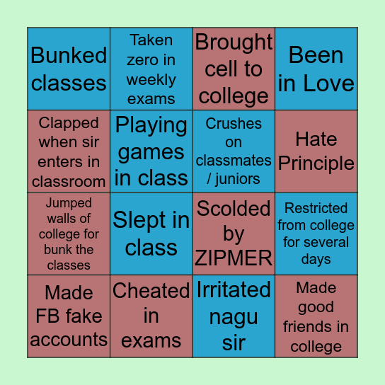 EXCELLENT Bingo Card