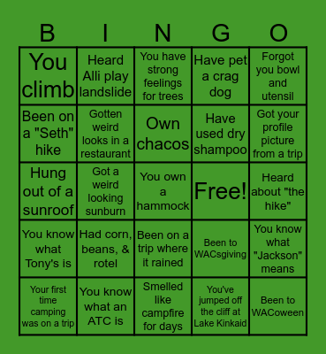 WAC Bingo Card