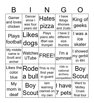 Get to know you BINGO  Bingo Card