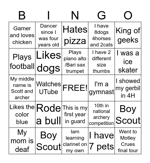 Get to know you BINGO  Bingo Card