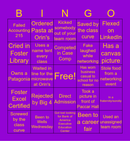 UW FOSTER Bingo Card