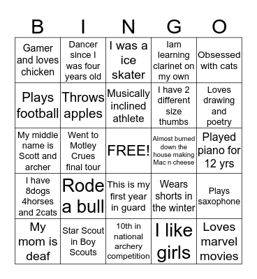 Get to know you BINGO  Bingo Card