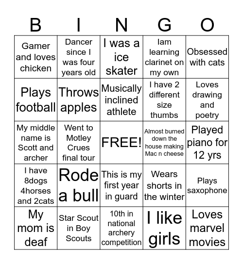 Get to know you BINGO  Bingo Card