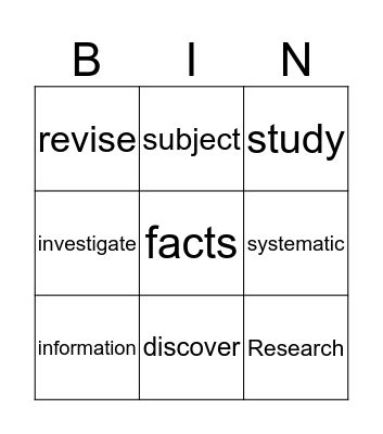 Define Research Bingo Card