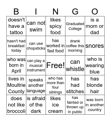 Find A Staff Member Who Bingo Card