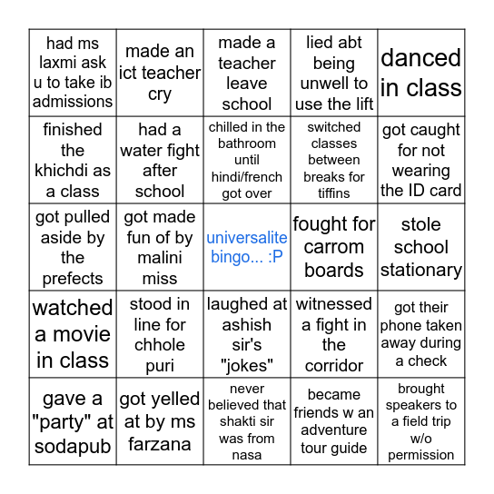 USG Bingo Card