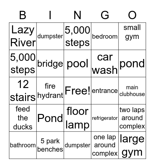Walking Bingo Card