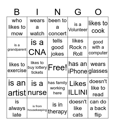 Find A Staff Member Who Bingo Card