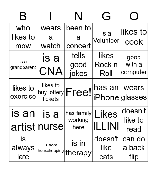 Find A Staff Member Who Bingo Card