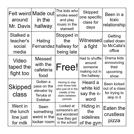 Art and Design Bingo Card