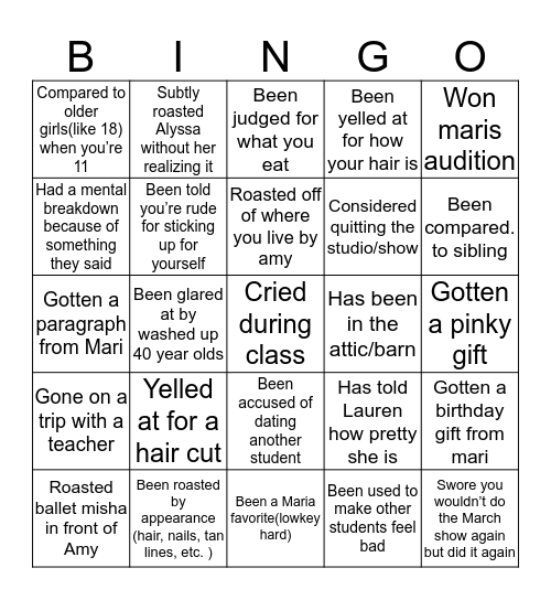 Dimensions p2 Bingo Card