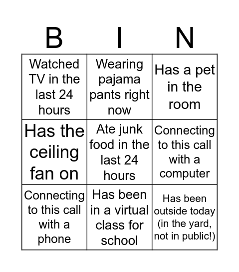 Virtual Workshop Bingo Card