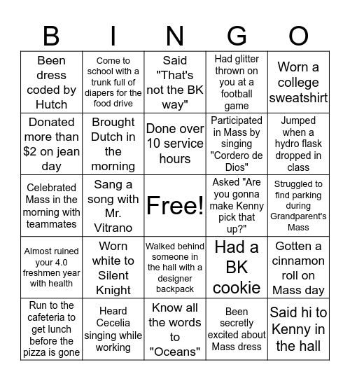 Bishop Kelly Bingo Card