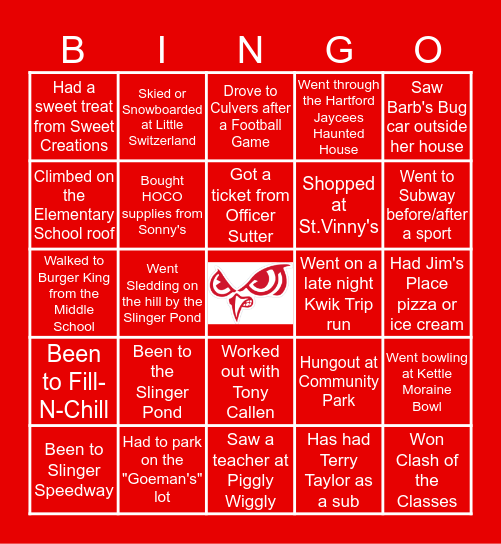Slinger, WI Bingo Card