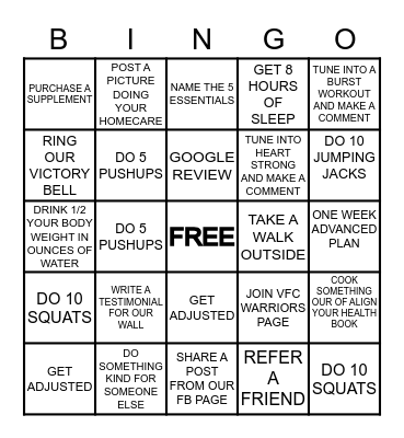 VITALITY FAMILY CHIROPRACTIC Bingo Card