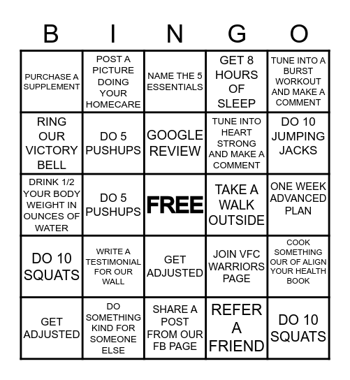 VITALITY FAMILY CHIROPRACTIC Bingo Card