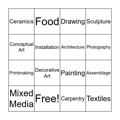 Art Media Bingo Card