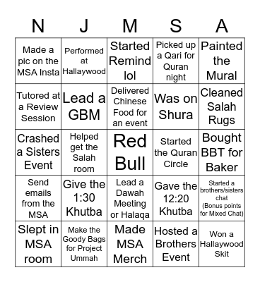Real MSA Bingo Card