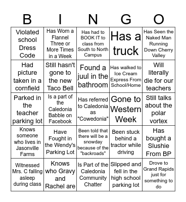 Cowedonia Bingo Card