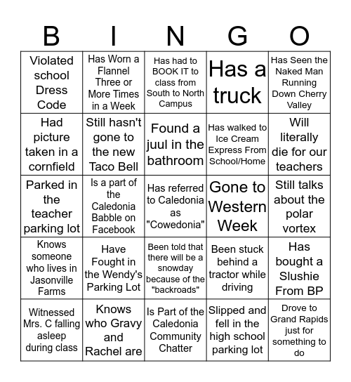 Cowedonia Bingo Card