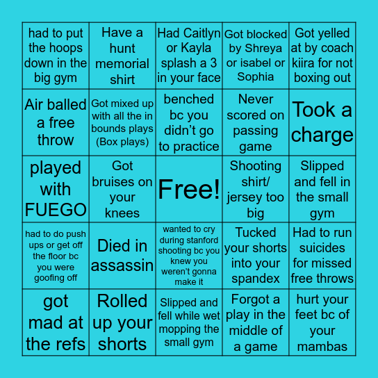 EVHS girls basketball bingo Card