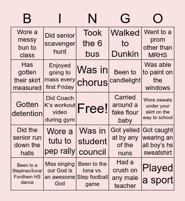 Maria Regina High School bingo Card