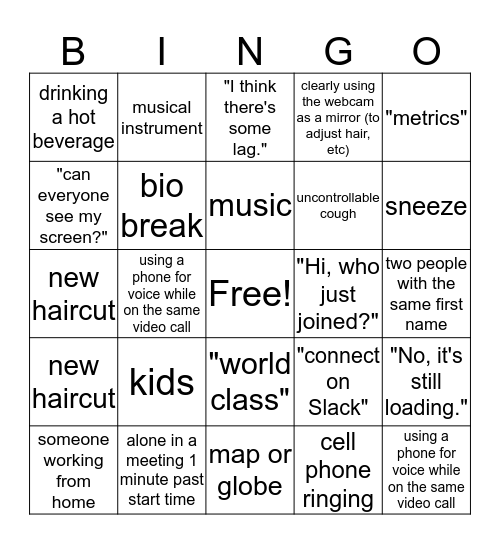 COVID Video Call BINGO Card