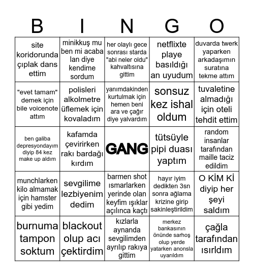gang be Bingo Card