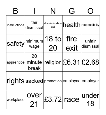 rights and responsibilities Bingo Card