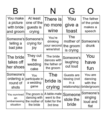 W E D D I N G Bingo Card