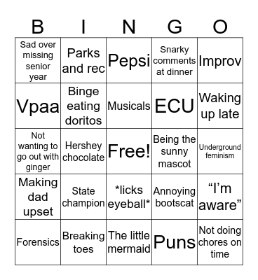 Sophie Bingo Card