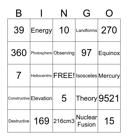 ECMA MATH & SCIENCE NIGHT Bingo Card