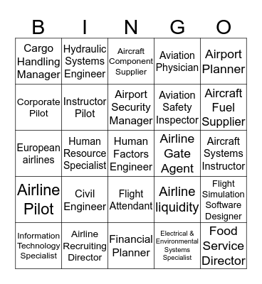 Aviation Career Bingo Card